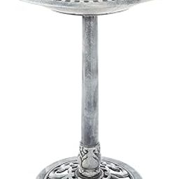 Pure Garden 50-LG1073 Antique Bird Bath-Weather Resistant Resin Birdbath with Vintage Scroll Design, 3 Ground Stakes for Garden, Outdoor Decor (Grey)-image-8