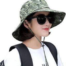 Round Crown Hat Sun Visor Hats for Women Wide Brim Summer Cap for Girls UV Protection Breathable Casual Beach Hat, Safari Hat Sun Protection Cap for Women & Girls (Green Army)-image-78