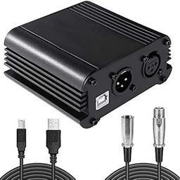 TECHBLAZE 48V Audio Interface Phantom Power Supply with XLR 3 Pin Microphone Cable USB Powered for BM 800 & Any Condenser Microphone Studio Recording Equipment Phantom Power for Mic, Podcasting-image-2