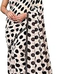 SAREES Polka Dots Print Georgette Saree With Lace Border-image-12