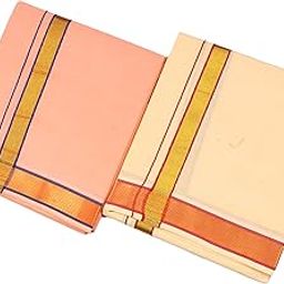 Men’s Dhoti 100% Cotton Thalapathy Border 2.25 Mtrs Temple Wear Dhoti/Veshti/Mundu Single Set of 2 pc-Saffron Yellow-image-78