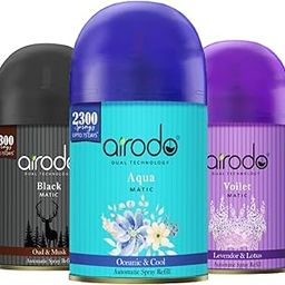 Airodo Automatic Room Fresheners Refill Air Matic Boost Home Fragrance with 2300 Sprays Each Bottle Aqua Black Pack of 3-image-43