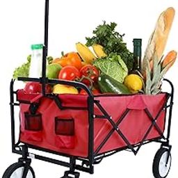 Collapsible Outdoor Utility Wagon Folding Garden Shopping Cart with Adjustable Handles and Cup Holders for Shopping and Park Picnic, Outdoor Activities, Camping (LightRed)-image-36