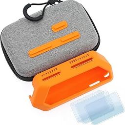 5 in 1 Protective Accessories Soft Silicone Case & EVA Carrying Case & 3 Pack of Screen Protect & SD Card Dust Plug & GPIO Dust Plug for Flipper Zero - Original Orange Set (Orange)-26