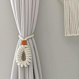 Set of 2 - Macrame Curtain Tieback, Marine, Nautica, Holder Holdback, Modern Window Treatment, Cotton Décor Off White (Pack of 01) Brown-0