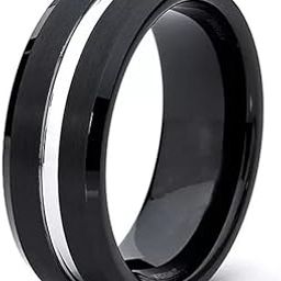 Black Tungsten Brushed Finish Stripe On Chambered Edges Mens Rings (Pack Of 1 Piece)-image-5