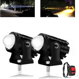 FABTEC Mini Driving Fog Light Lamp Projector Lens Led Spotlight Dual Color Led Light System For Motorcycle,Bikes&Scooters With On-Off Switch(12V,30W),Black-16