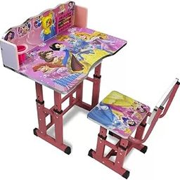 TOBY Kid's Study Table and Chair/Height Adjustable Multifunctional Desk/table chair Metal Bench pink-image-54