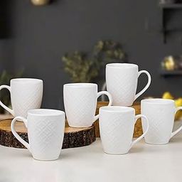The Earth Store White Check Ceramic Coffee Mug Set of 6, 400ML Microwave & Dishwasher Safe Tea/Milk Mug Perfect for Home, Office & Gifting-11