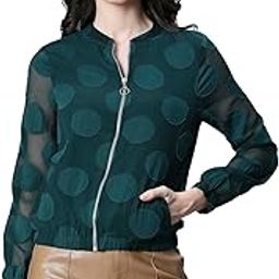 Women Floral Print Round Neck Zip Lined Bomber Jacket-image-80