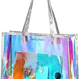 Holographic Travel Tote Bag, Waterproof, Zipper Closure, Women's Shopping Handbag Organiser, Shoulder Bag, Women's Tote Bag, Color Changing Bag Purse For Girls (Silver)-image-40