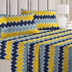 BSB HOME Premium Double Bedsheet with 2 Pillow Covers - 160 TC Supersoft Microfiber - Breathable & Wrinkle Free - 3 Pcs Set | Yellow and Blue-image-86