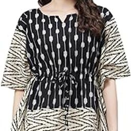 Womens Ikat Print Cotton Kaftan Top Black-35