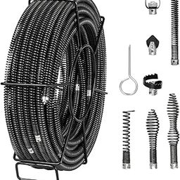 VEVOR 100Ft Drain Cleaning Cable 100' x 5/8" with 7 Cutters for 0.8" to 3.9" Pipes for Hollow Core Sewer Cleaner Auger Sink, Toilet-picture-13