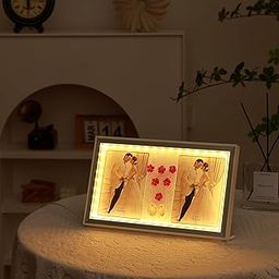 Amazon Brand - Umi Photo Frame With LED Light for Table, Light Night Lamp, Illuminated Photo Display, Floating Style Tabletop Frame, Perfect for Anniversary, Birthday Gift, Home Decor, Office Desk (28x17.5cm)-image-83