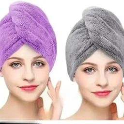Hair Towel Wrap for Women Microfiber Dry Hair Wrap Turban Superfine Soft Bath Towel Head Hair Wrapper Drying Towel Super Absorbent Quick Dry Hair Turban for Girls (Multi Color) (Pack of 2)-image-125