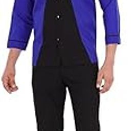 Professional Chef Coat, BLUE with Black Trim, Mandarin Collar, Long Sleeve, Cotton-Polyester Blend, Regular Fit (IN, Alpha, M, Regular, BLUE AND BLACK)-image-95