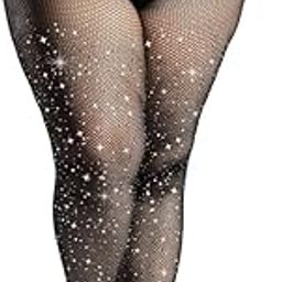 Women Plus Size Fishnet Stockings for Women Sparkly Rhinestone Fishnet Tights Glitter Fish Nets-image-11