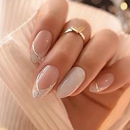 Nakhi 24 Reusable Artificial Fake Nail Set | Base Peach colour with white Design Glossy Nails | Lightweight & Long Lasting | Quick Fix For Festivals & Special Occasions-14