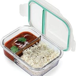 Oliveware Elite Natural Glassware Bento Lunch Box Microwave Safe with 2 Compartment Set |Safety Lock Airtight Containers (600 ml)-image-4