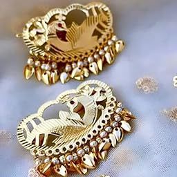 Traditional Gold-Plated Pearl hair pin, Peacock Design, Dangle Drop Style punjabi hair pin pack of 2-image-1