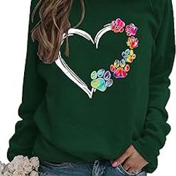 Womens Dog Paw Printed Long Sleeve Sweatshirts Crewneck Pullover Casual Dog Mom Shirt Tops-image-70