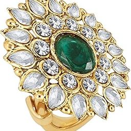 Gold Plated Ravishing Indo Western Adjustable Traditional Ring Studded with Kundan and Crystal Stones for Women-16