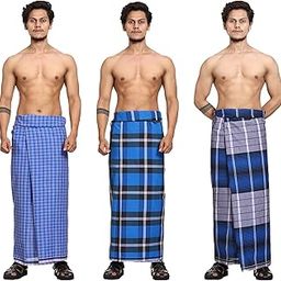Cotton Stitched Lungis Pack Of 3 Ready To Wear (2.25Meter)-image-96