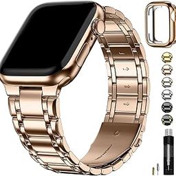 Fullmosa Metal Bands With Case [Watch NOT Included] Compatible Apple Watch Strap 41mm 40mm 38mm, Steel Apple Watch Band for iWatch Series 9 8 7 6 5 4 3 2 1 SE2 SE,41mm 40mm 38mm,Rose Gold-28