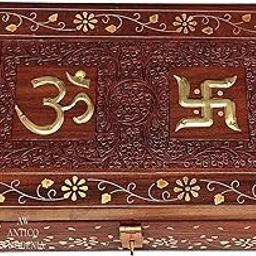ANTICO WOODENIA Exquisitely Hand Brass-Filled Wooden OM Box for Good Luck| Jewellery Box (12X8,Retro)-image-25