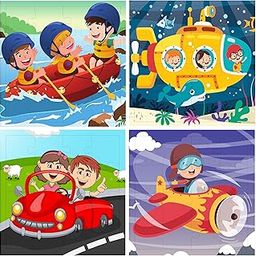 Fiddlys Fiddly's 16-Piece Wooden Jigsaw Puzzles for Kids Ages 3+, Double Layered Wooden Puzzles with Bright Front & Back Print (Vehicles World Pack of 4)-12