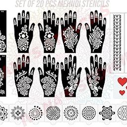 Ivana's Set of 20 Pcs Combo Pack, Reusable Henna For Hand Latest Mehandi Design Stencils For Girls, Women, Kids & Teen, D-2072-39