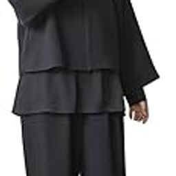Black Formal [Mourning Dress / Formal Clothes] Made in Japan Fabric Washable Wrinkle Resistant Natural Layered 3-Piece Suit (No Collar Jacket + Long Blouse + Loose Tapered Pants) Large Size-picture-15