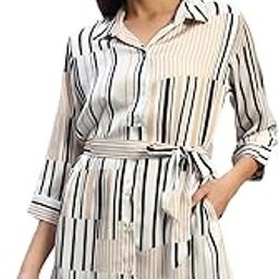 Women's Striped 3/4th Sleeves Spread Collar Casual Long Tunic (P_LLTNC00012)-image-17