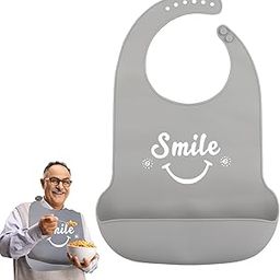 Silicone Bibs for Adult, Washable Adjustable Adult Bib, Elderly Care Products Bib for Adults for Eating for Elderly Disabled, Waterproof Adult Bibs for Elderly Eating with Leakproof Pocket, (Gray)-picture-16