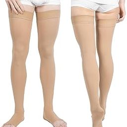 VARICOSEWEL Medical Compression Stockings for Varicose Veins Class 2 23-32 MM HG for Men & Women Mid Thigh Length Open Toe Beige Color || Varicose Veins Stockings || Compression Socks-image-50