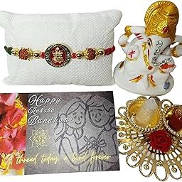 Ganpati Rakhi Combo with Rudraksha Beads – Divine Pendant Rakhi, Ganpati Idol, Tilak Platter, Greeting Card & Gift Box | Handcrafted Raksha Bandhan Gift by Sarnaya Essence-image-32