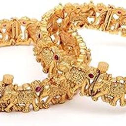 Antique Gold Plated Elephant Shape Rajwadi Temple Bangle Set for Women-16