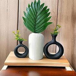 Black & White Vase Combo (2 Donut, 1 Striped Vase) for Home Decor | Centerpiece | Office Decor | Living Room | Drawing Room - for Center Table, Office Table, Flower Pot, (Theme - Black & White)-image-52