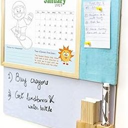 IVEI Kid's Wood Activity Calendar with a Whiteboard and Pin Board (Blue)-18