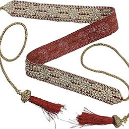 Women's Red Color Velvet Kamarband (Bridal Belt) with Embroidery And Handmade Heavy Zarkhan Diamond Stone Kundan(Adjustable) width 4cm /Waist Hip Belt/Lehnga Belts/saree belt-image-82