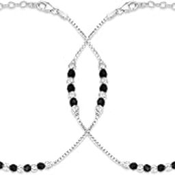 925 Sterling Silver Dark Allure Black Beads Rhodium Plated Women's Elegant Anklet (Pair) | Gift for Women and Girls | With Certificate of Authenticity and 925 Hallmark-image-82