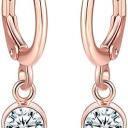 Rose Gold Plated CZ Jewelry Earrings Crystal Drops & Danglers Clip-on Earring for Girls-image-7