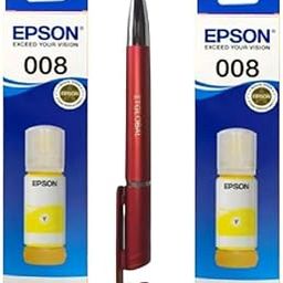 ITGlobal 3in1 Multi-Function Anti-Metal Texture Rotating Ballpoint Pen | 008 Yellow T06G4 C13T06G498 Ink Bottle T008 T-008 (Set of 2) OG for Epson Selected Printer | Value Pack-3
