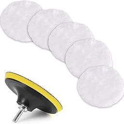 Massmot 7 Pcs 5 Inch Wool Buffing Pads, Soft Faux Wool, Replacement Car Polishing Pad for Scratches with M10 Drill Adapter, Oxidation, (5 x Polishing Pads, 1 x Backing Pad, 1 x M10)-image-69