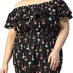 Plus Size Black Star Print Elasticated Short Sleeve Off - Shoulder Beachwear Playsuit-picture-4