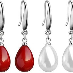 Women's Pearl Drop Earrings, Silver Plated Round Pearl Dangle and Drop Earrings-1