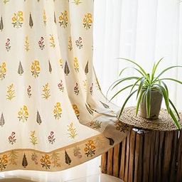 Urban Space 100% Cotton Floral Curtains for Door, 60-65% Light-Filtering Cotton Curtains 7 Feet Long Set of 2 with Eyelets and Tieback(High Garden Yellow, Door- 7 Feet X 4 Feet)-15