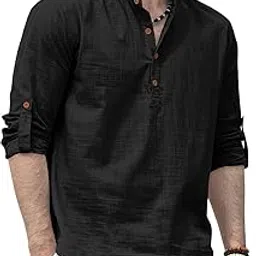 shopyclick Men's Solid Cotton Blend Straight Kurta Shirt, Regular Fit Full Sleeve Short Kurta Shirt-picture-25