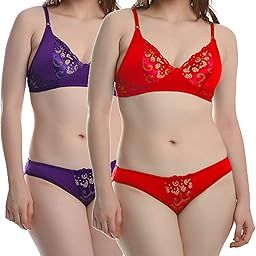 Soft Cotton Blend Bra Panty Set for Women, Non-Padded, Non-Wired, Floral Print, Lingerie Set, Multi-Color, Cup-B, See Main Image to Know How Many Sets You Will Get-image-66